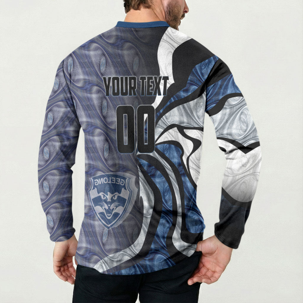 Personalised Geelong Cats Button Sweatshirt Trippy Psychedelic Abstract Art Mascot Football Fans