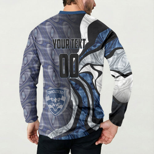 Personalised Geelong Cats Button Sweatshirt Trippy Psychedelic Abstract Art Mascot Football Fans