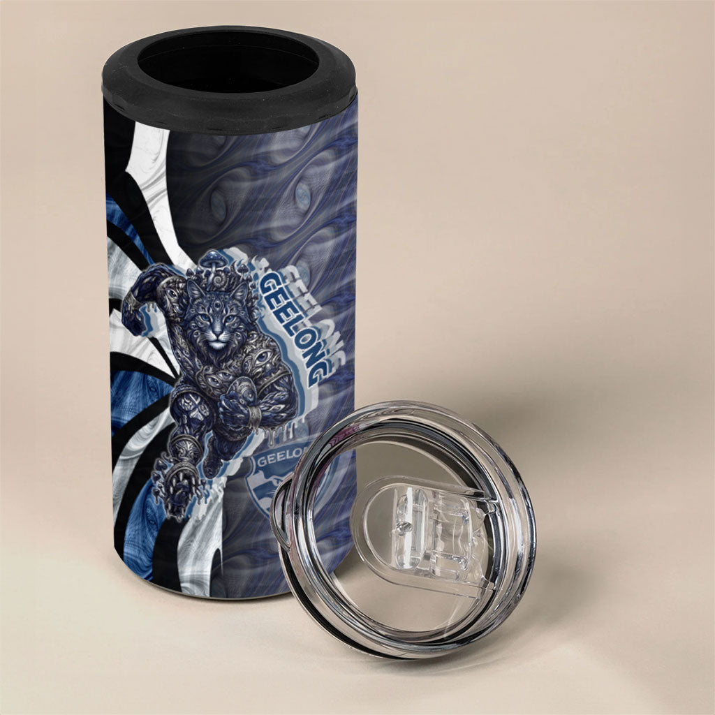 Personalised Geelong Cats 4 in 1 Can Cooler Tumbler Trippy Psychedelic Abstract Art Mascot Football Fans