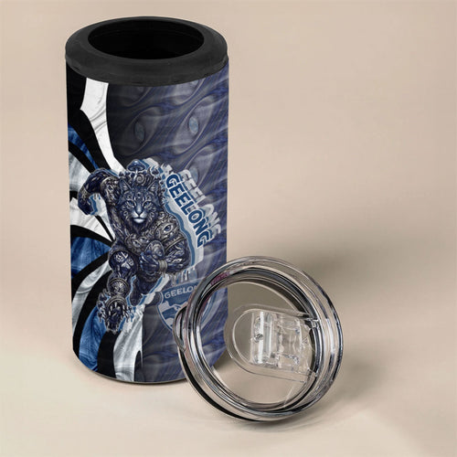 Personalised Geelong Cats 4 in 1 Can Cooler Tumbler Trippy Psychedelic Abstract Art Mascot Football Fans