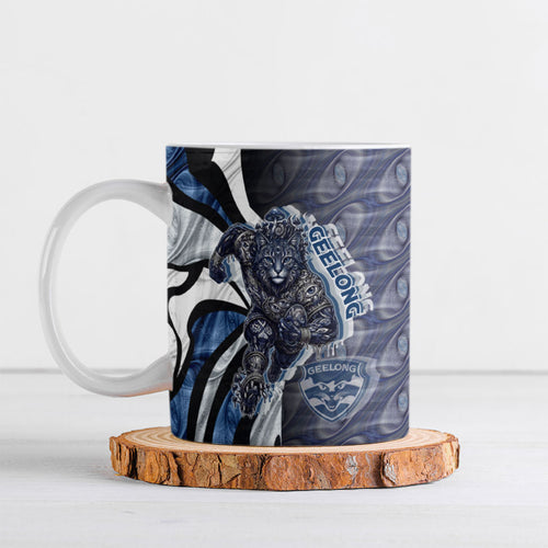 Personalised Geelong Cats Ceramic Mug Trippy Psychedelic Abstract Art Mascot Football Fans
