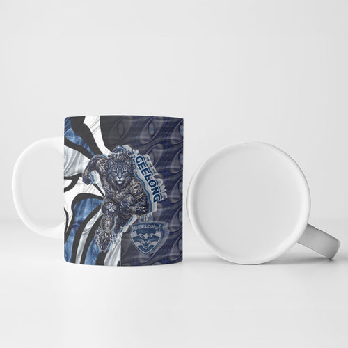 Personalised Geelong Cats Ceramic Mug Trippy Psychedelic Abstract Art Mascot Football Fans