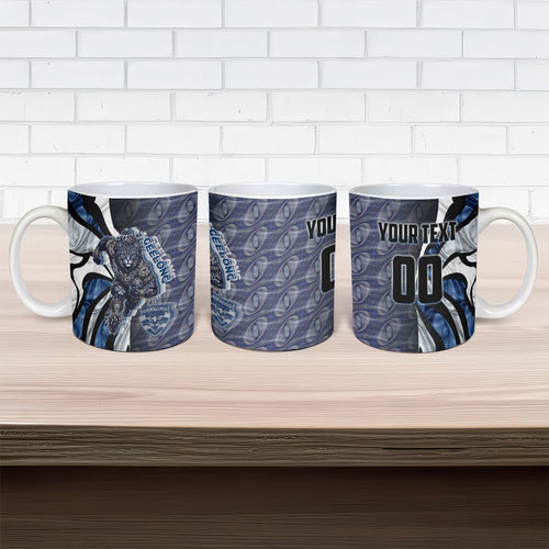 Personalised Geelong Cats Ceramic Mug Trippy Psychedelic Abstract Art Mascot Football Fans