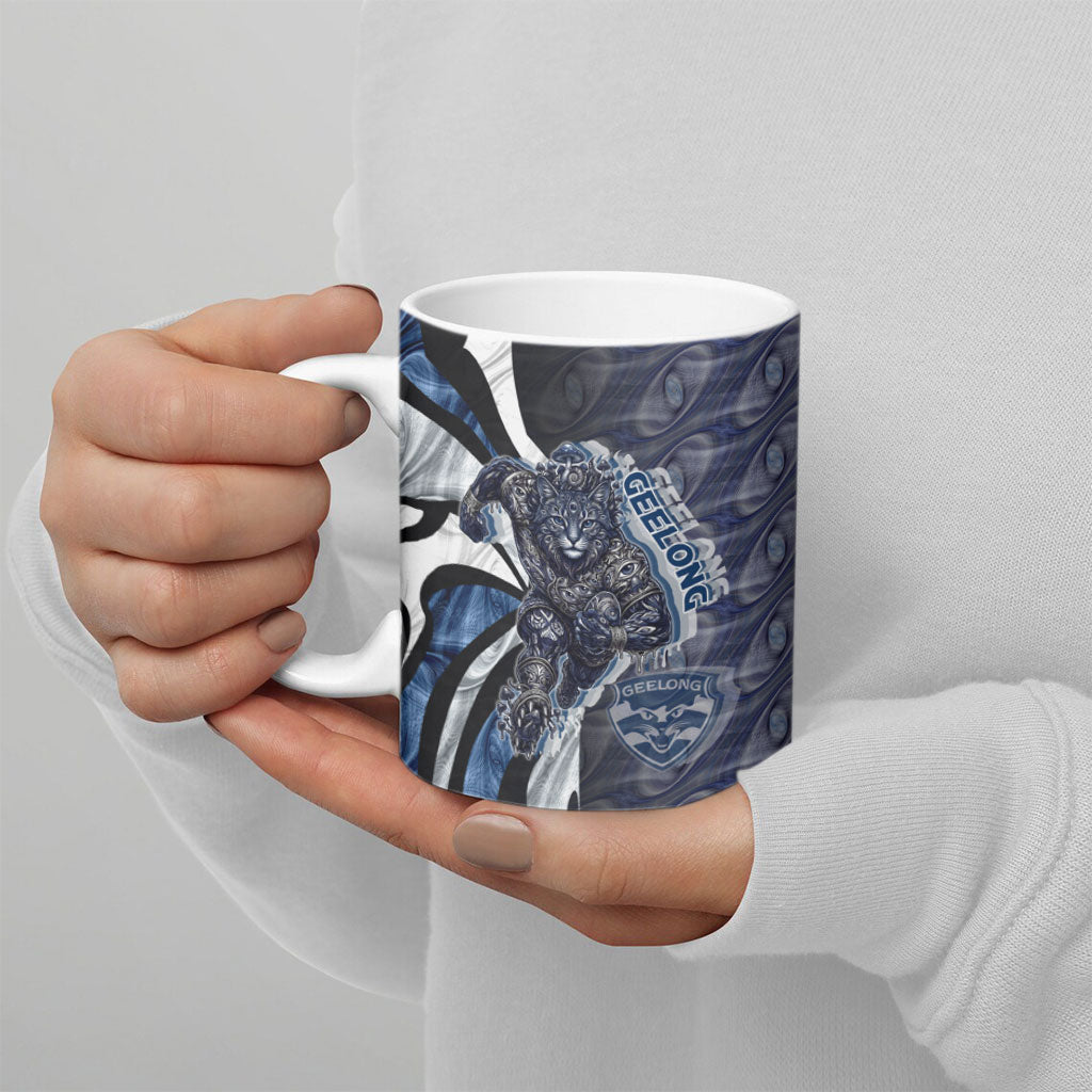Personalised Geelong Cats Ceramic Mug Trippy Psychedelic Abstract Art Mascot Football Fans