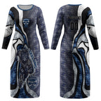 Personalised Geelong Cats Couples Matching Long Sleeve Bodycon Dress and Hawaiian Shirt Trippy Psychedelic Abstract Art Mascot Football Fans