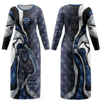 Personalised Geelong Cats Couples Matching Long Sleeve Bodycon Dress and Long Sleeve Button Shirt Trippy Psychedelic Abstract Art Mascot Football Fans