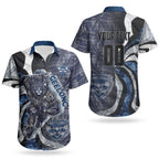 Personalised Geelong Cats Couples Matching Off The Shoulder Long Sleeve Dress and Hawaiian Shirt Trippy Psychedelic Abstract Art Mascot Football Fans