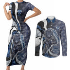 Personalised Geelong Cats Couples Matching Short Sleeve Bodycon Dress and Long Sleeve Button Shirt Trippy Psychedelic Abstract Art Mascot Football Fans