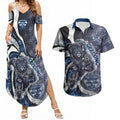Personalised Geelong Cats Couples Matching Summer Maxi Dress and Hawaiian Shirt Trippy Psychedelic Abstract Art Mascot Football Fans