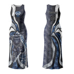 Personalised Geelong Cats Couples Matching Tank Maxi Dress and Long Sleeve Button Shirt Trippy Psychedelic Abstract Art Mascot Football Fans