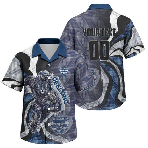 Personalised Geelong Cats Family Matching Puletasi and Hawaiian Shirt Trippy Psychedelic Abstract Art Mascot Football Fans