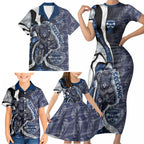 Personalised Geelong Cats Family Matching Short Sleeve Bodycon Dress and Hawaiian Shirt Trippy Psychedelic Abstract Art Mascot Football Fans