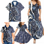 Personalised Geelong Cats Family Matching Summer Maxi Dress and Hawaiian Shirt Trippy Psychedelic Abstract Art Mascot Football Fans