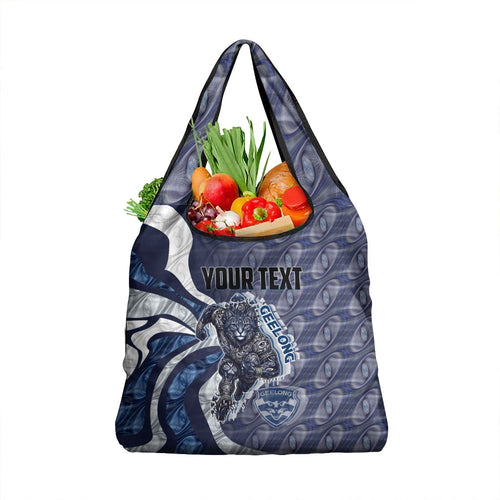 Personalised Geelong Cats Grocery Bag Trippy Psychedelic Abstract Art Mascot Football Fans