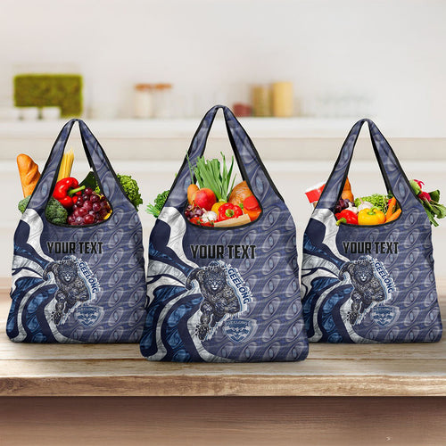 Personalised Geelong Cats Grocery Bag Trippy Psychedelic Abstract Art Mascot Football Fans