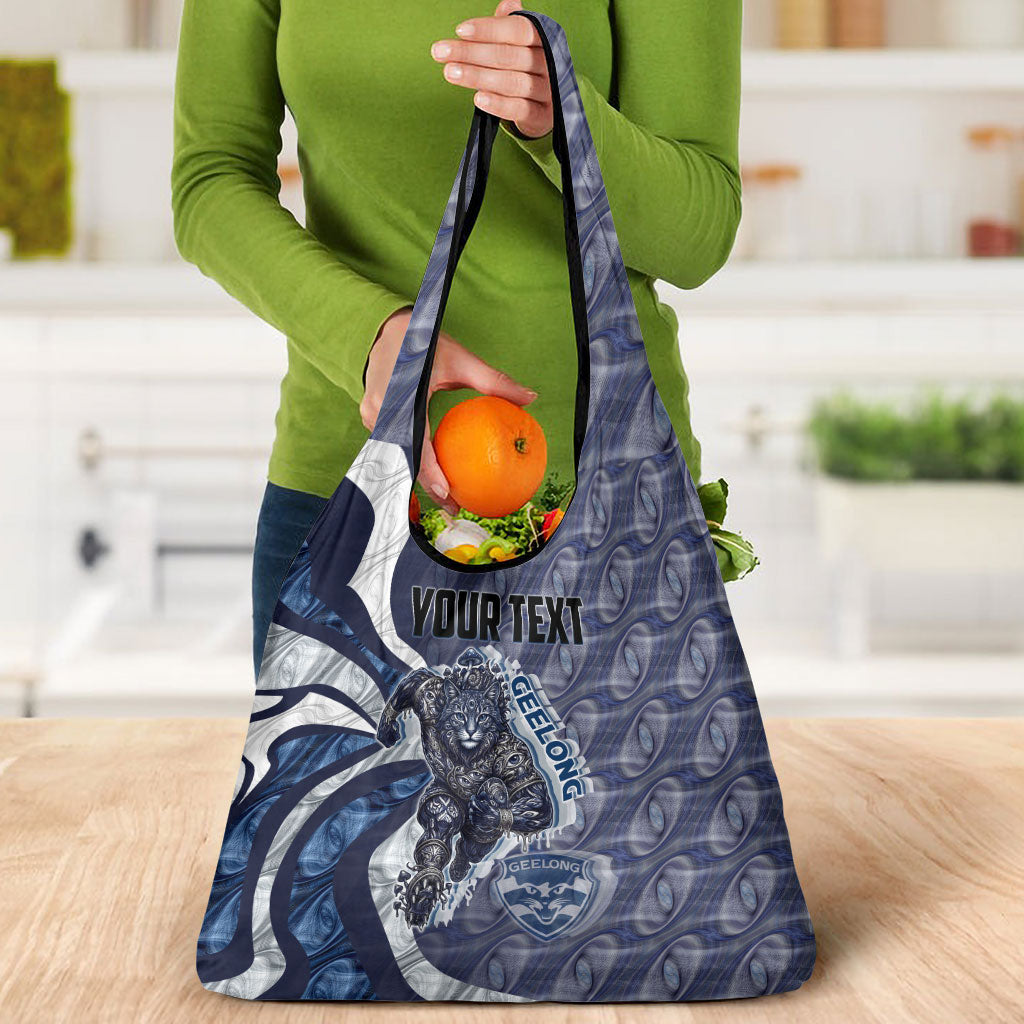 Personalised Geelong Cats Grocery Bag Trippy Psychedelic Abstract Art Mascot Football Fans