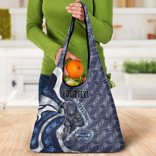 Personalised Geelong Cats Grocery Bag Trippy Psychedelic Abstract Art Mascot Football Fans