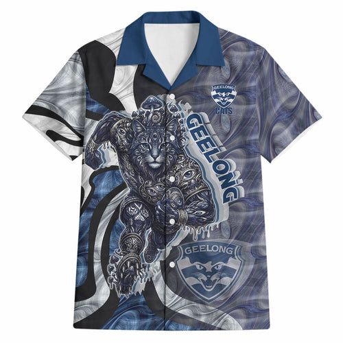 Personalised Geelong Cats Hawaiian Shirt Trippy Psychedelic Abstract Art Mascot Football Fans