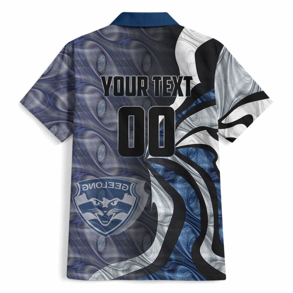 Personalised Geelong Cats Hawaiian Shirt Trippy Psychedelic Abstract Art Mascot Football Fans