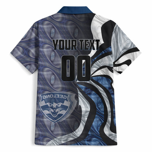 Personalised Geelong Cats Hawaiian Shirt Trippy Psychedelic Abstract Art Mascot Football Fans