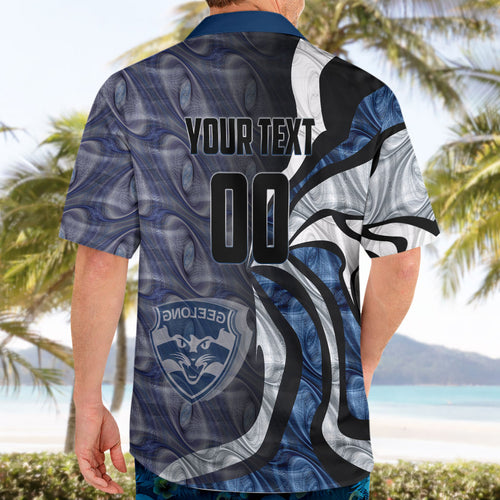 Personalised Geelong Cats Hawaiian Shirt Trippy Psychedelic Abstract Art Mascot Football Fans