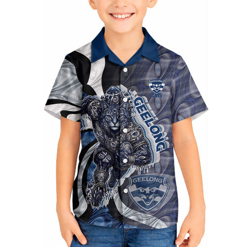 Personalised Geelong Cats Hawaiian Shirt Trippy Psychedelic Abstract Art Mascot Football Fans