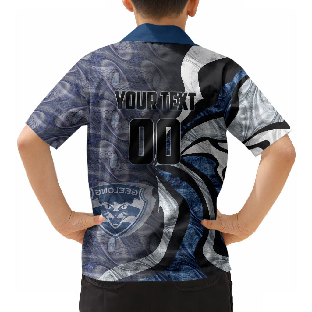 Personalised Geelong Cats Hawaiian Shirt Trippy Psychedelic Abstract Art Mascot Football Fans
