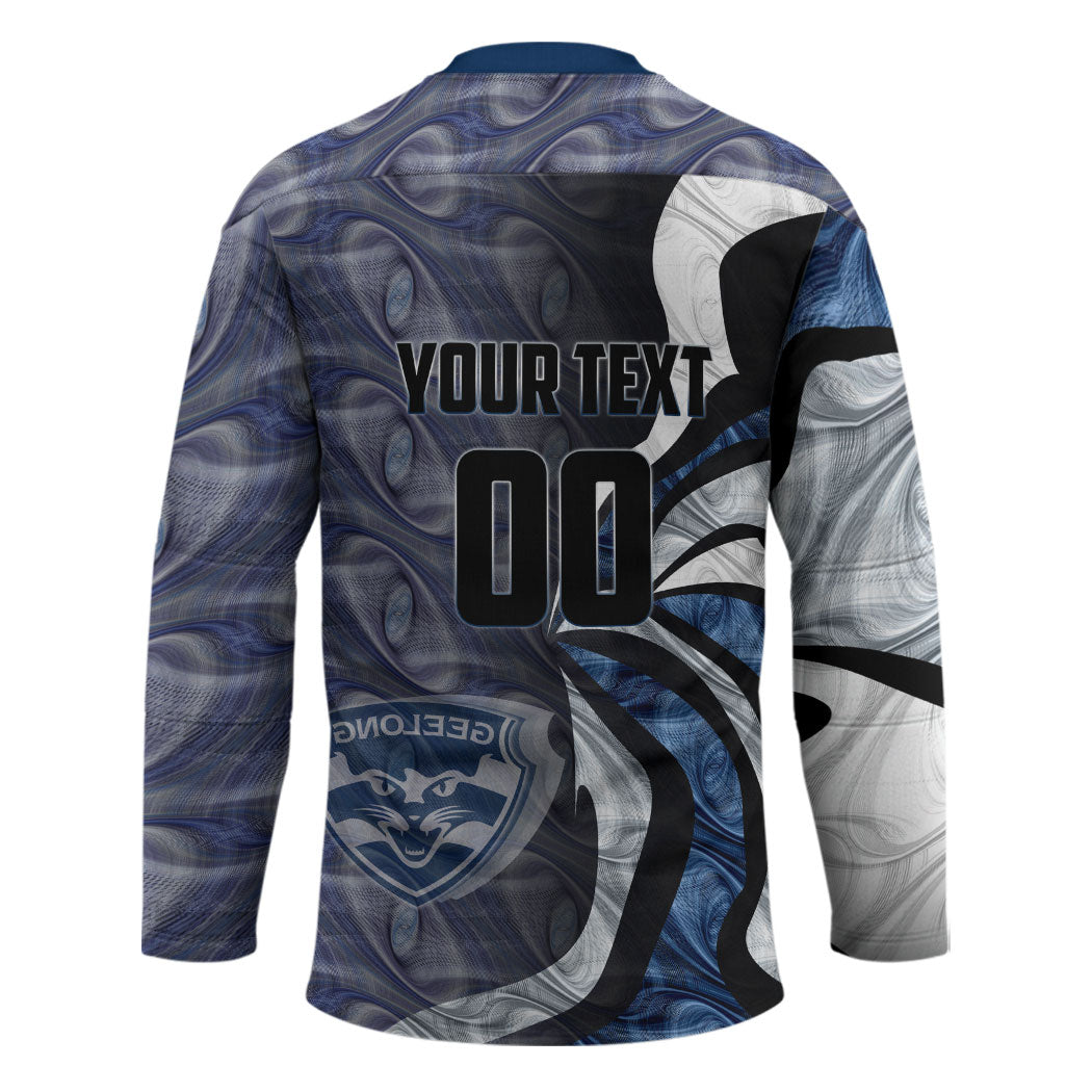 Personalised Geelong Cats Hockey Jersey Trippy Psychedelic Abstract Art Mascot Football Fans