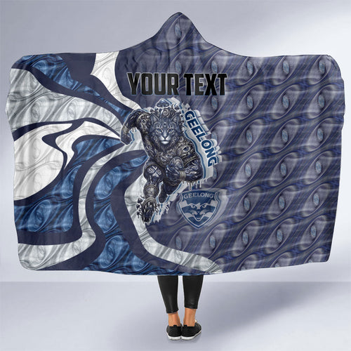 Personalised Geelong Cats Hooded Blanket Trippy Psychedelic Abstract Art Mascot Football Fans
