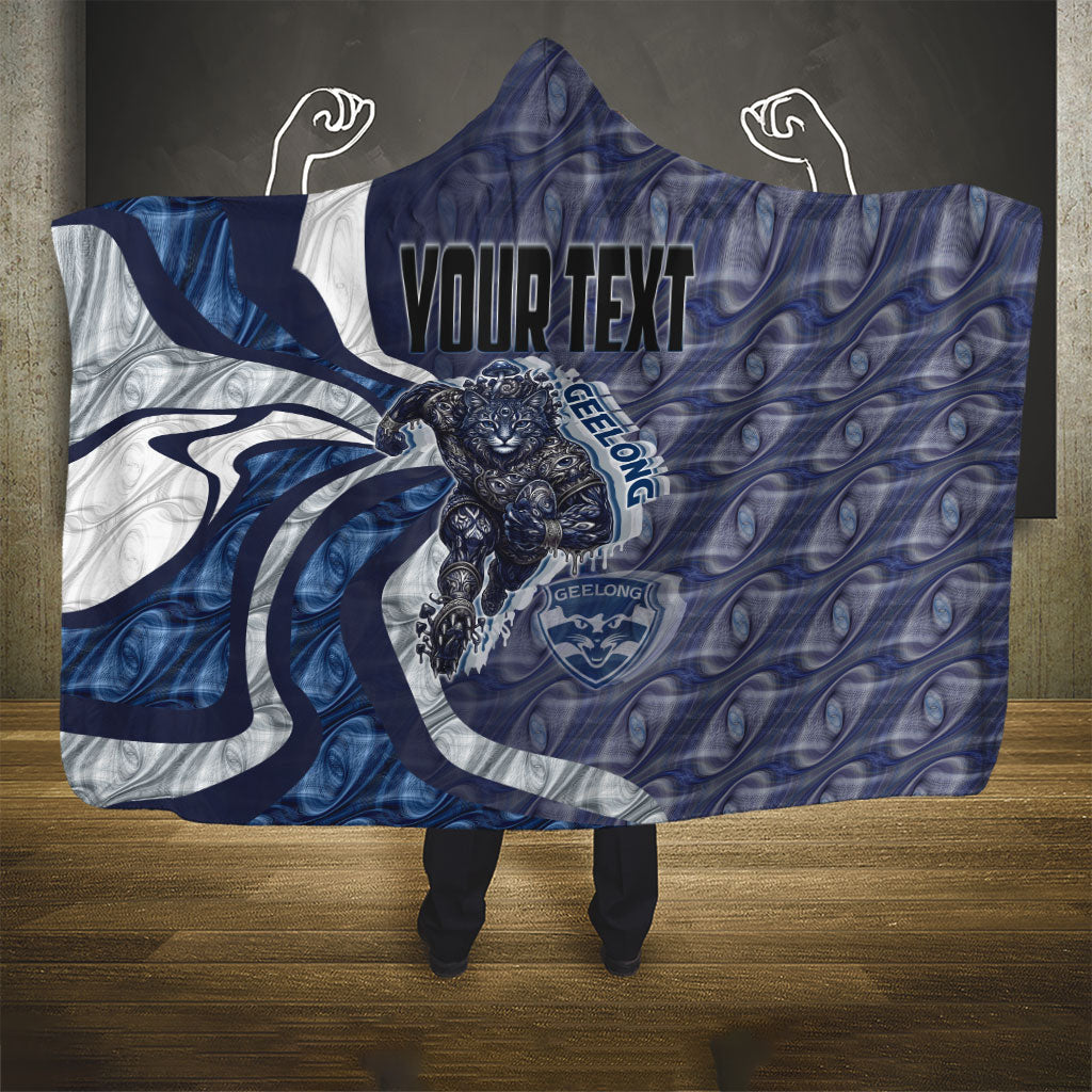 Personalised Geelong Cats Hooded Blanket Trippy Psychedelic Abstract Art Mascot Football Fans