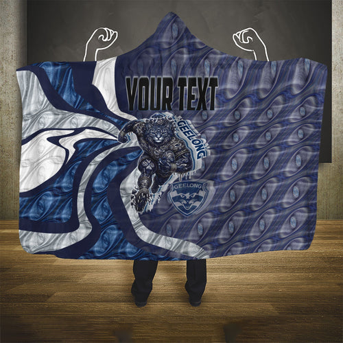 Personalised Geelong Cats Hooded Blanket Trippy Psychedelic Abstract Art Mascot Football Fans