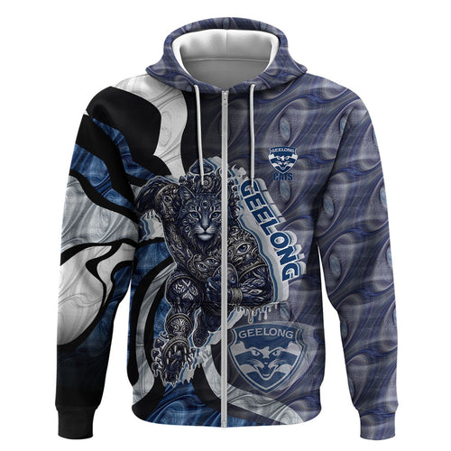 Personalised Geelong Cats Hoodie Trippy Psychedelic Abstract Art Mascot Football Fans