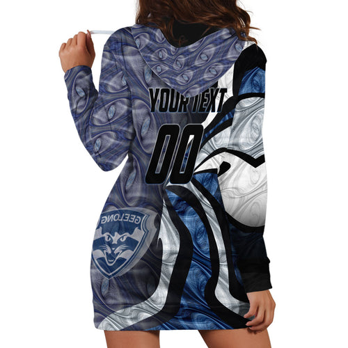 Personalised Geelong Cats Hoodie Dress Trippy Psychedelic Abstract Art Mascot Football Fans