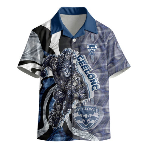 Personalised Geelong Cats Kid Hawaiian Shirt Trippy Psychedelic Abstract Art Mascot Football Fans