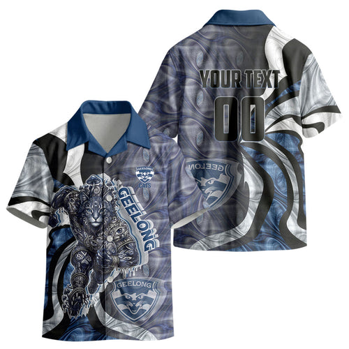 Personalised Geelong Cats Kid Hawaiian Shirt Trippy Psychedelic Abstract Art Mascot Football Fans