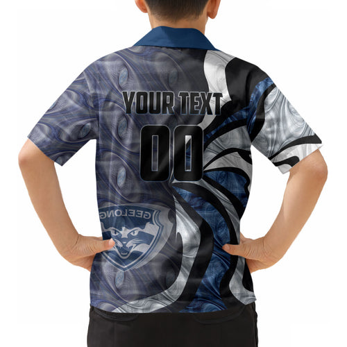 Personalised Geelong Cats Kid Hawaiian Shirt Trippy Psychedelic Abstract Art Mascot Football Fans