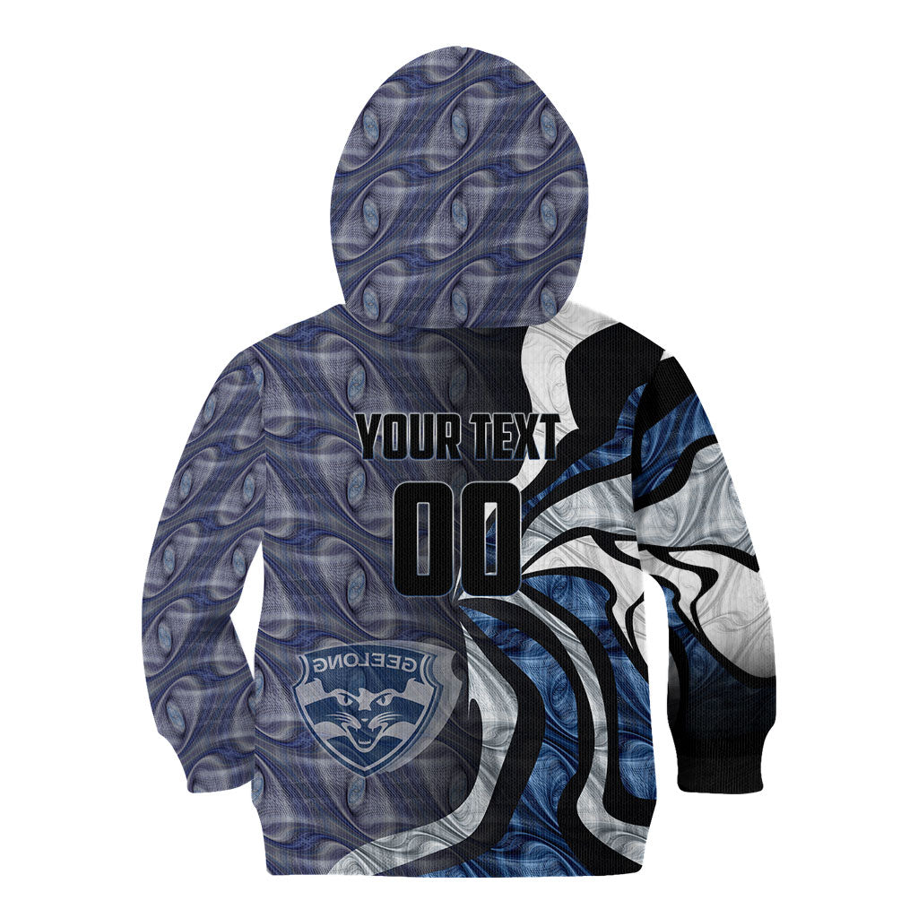 Personalised Geelong Cats Kid Hoodie Trippy Psychedelic Abstract Art Mascot Football Fans