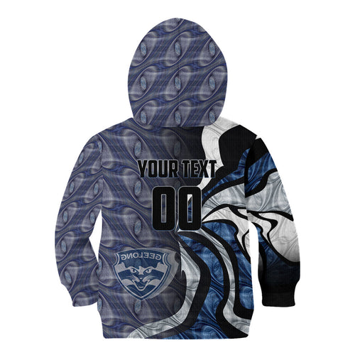 Personalised Geelong Cats Kid Hoodie Trippy Psychedelic Abstract Art Mascot Football Fans