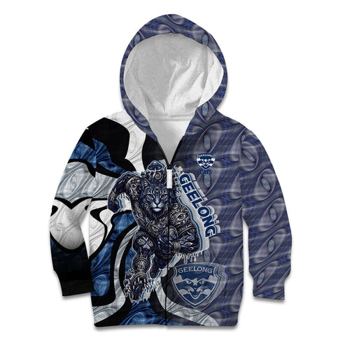 Personalised Geelong Cats Kid Hoodie Trippy Psychedelic Abstract Art Mascot Football Fans