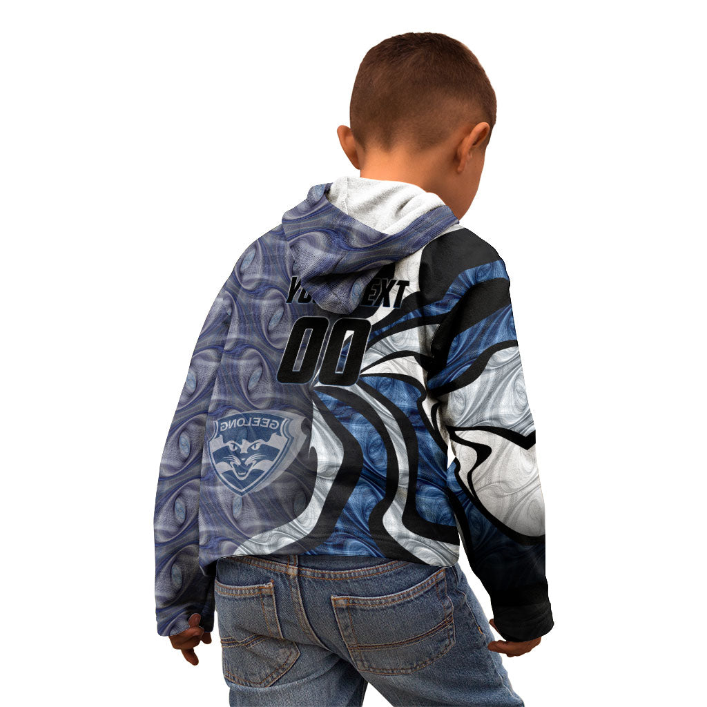 Personalised Geelong Cats Kid Hoodie Trippy Psychedelic Abstract Art Mascot Football Fans