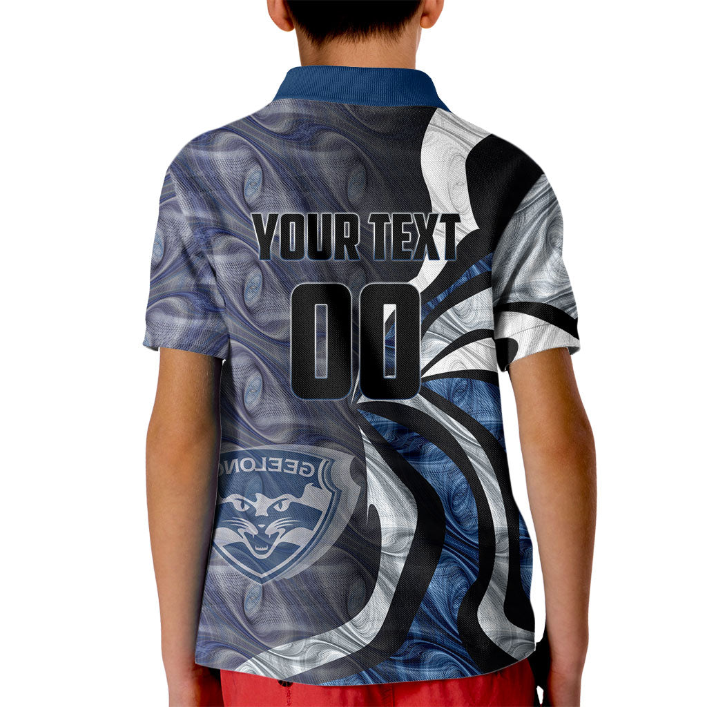 Personalised Geelong Cats Kid Polo Shirt Trippy Psychedelic Abstract Art Mascot Football Fans