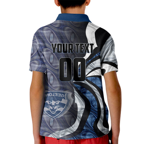 Personalised Geelong Cats Kid Polo Shirt Trippy Psychedelic Abstract Art Mascot Football Fans