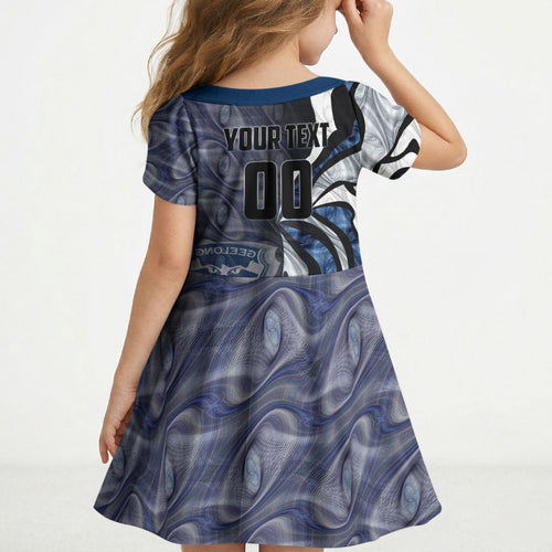 Personalised Geelong Cats Kid Short Sleeve Dress Trippy Psychedelic Abstract Art Mascot Football Fans