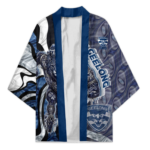 Personalised Geelong Cats Kimono Trippy Psychedelic Abstract Art Mascot Football Fans