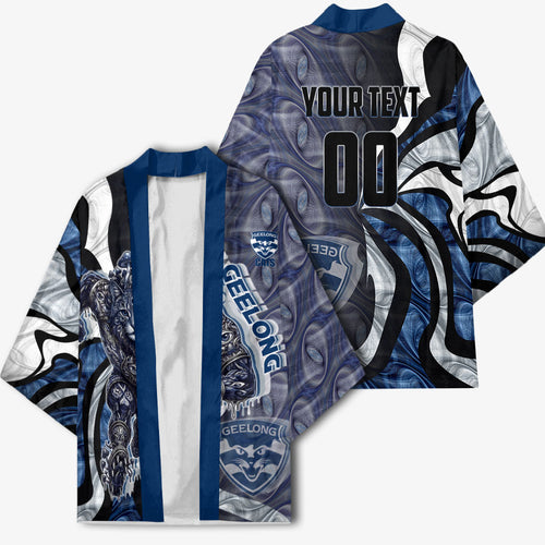 Personalised Geelong Cats Kimono Trippy Psychedelic Abstract Art Mascot Football Fans