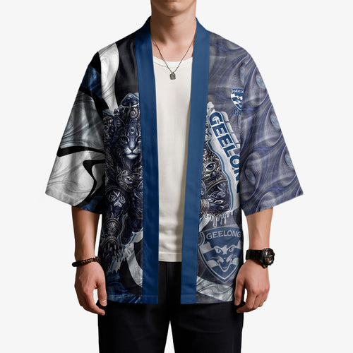Personalised Geelong Cats Kimono Trippy Psychedelic Abstract Art Mascot Football Fans