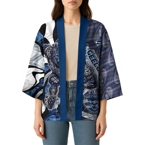 Personalised Geelong Cats Kimono Trippy Psychedelic Abstract Art Mascot Football Fans