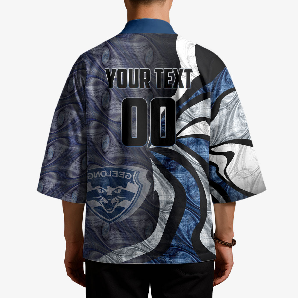 Personalised Geelong Cats Kimono Trippy Psychedelic Abstract Art Mascot Football Fans
