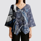 Personalised Geelong Cats Kimono Sleeve Blouse Trippy Psychedelic Abstract Art Mascot Football Fans