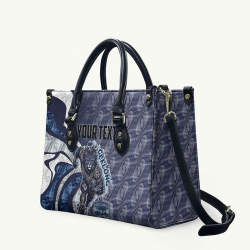 Personalised Geelong Cats Leather Bag Trippy Psychedelic Abstract Art Mascot Football Fans